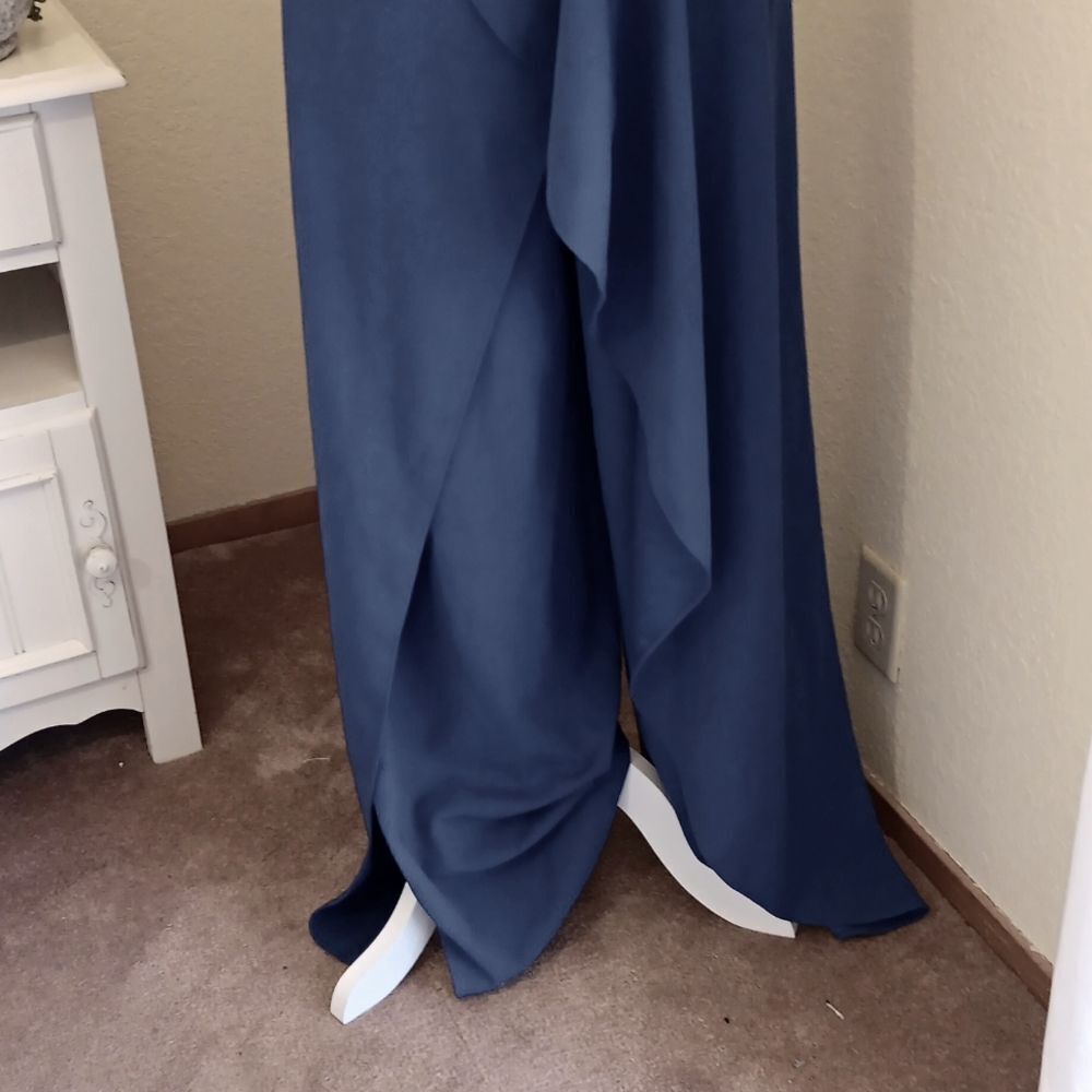 MARINA Dark Blue Ruffle Formal Wide Leg  Jumpsuit - Picture 4 of 13